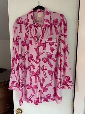 In My Sundays Pink Bows Shorts & Long Sleeve Pajama Set